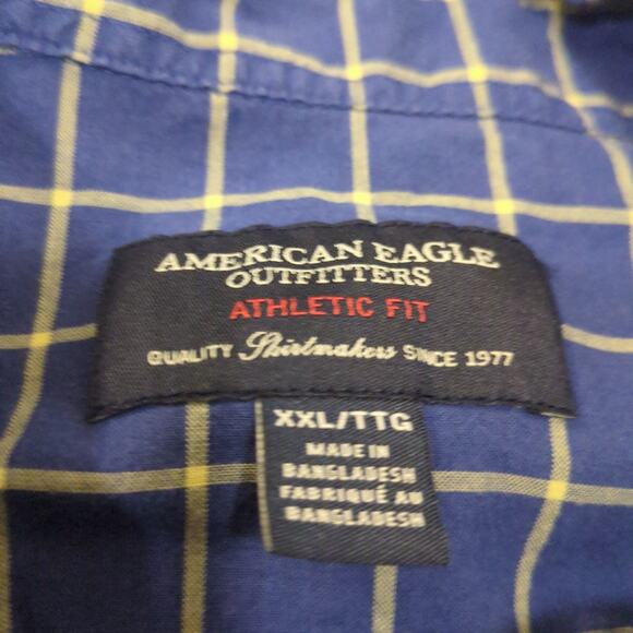 American Eagle Outfitters Men's XXL Long Sleeve Button Up Shirt Checkered Blue - Picture 3 of 6